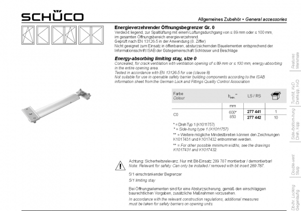 Ограничитель открывания  Schuco 277441