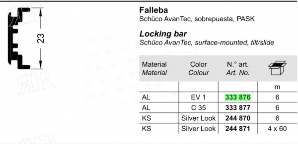 Ригельштанга  цвет: RAL 9005 — черный  Schuco 333877